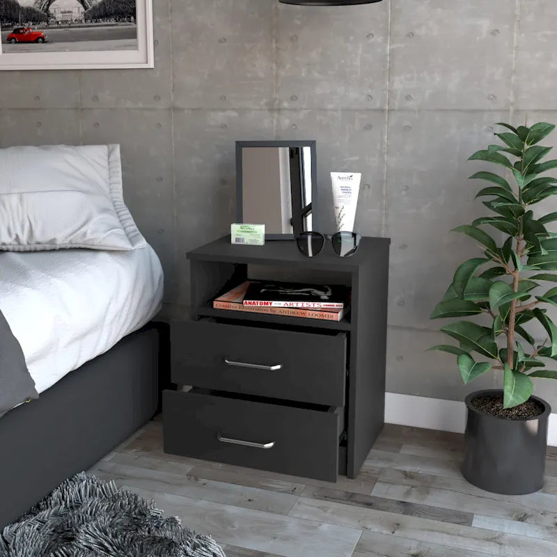 Table de chevet FM Furniture Oklahoma avec deux tiroirs et une étagère
