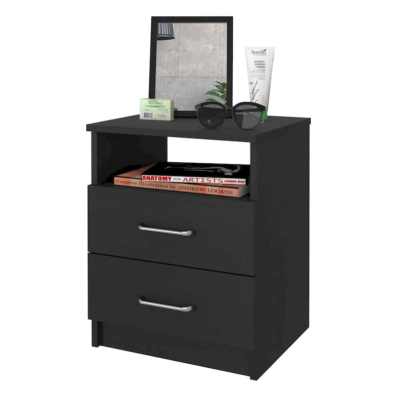 Table de chevet FM Furniture Oklahoma avec deux tiroirs et une étagère