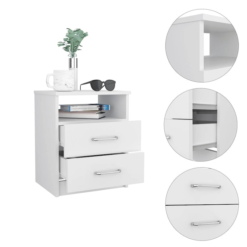 Table de chevet FM Furniture Oklahoma avec deux tiroirs et une étagère