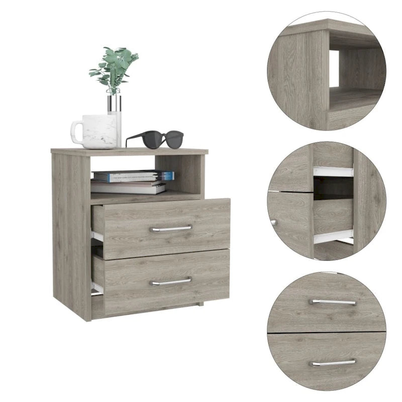 Table de chevet FM Furniture Oklahoma avec deux tiroirs et une étagère