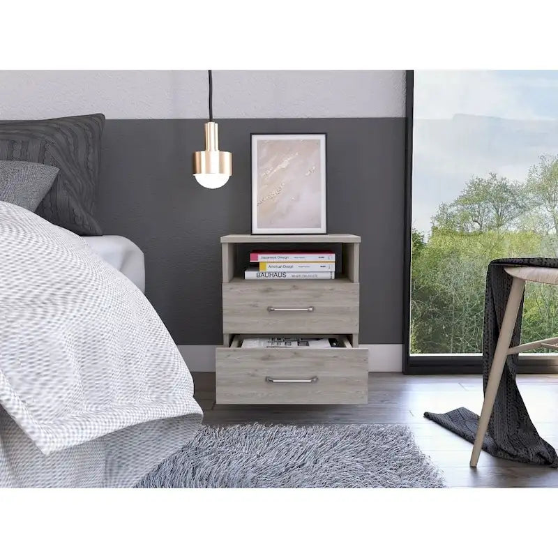 Table de chevet FM Furniture Oklahoma avec deux tiroirs et une étagère