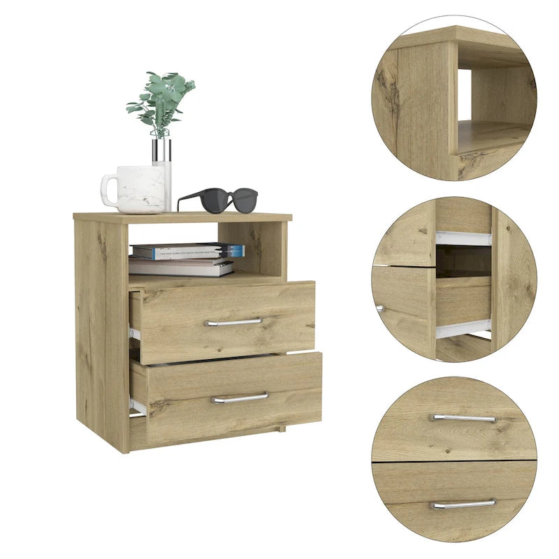 Table de chevet FM Furniture Oklahoma avec deux tiroirs et une étagère