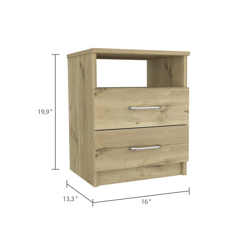 Table de chevet FM Furniture Oklahoma avec deux tiroirs et une étagère