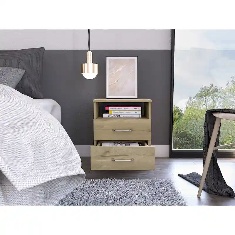 Table de chevet FM Furniture Oklahoma avec deux tiroirs et une étagère