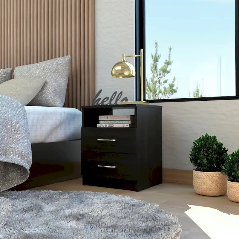 Table de chevet FM Furniture Oklahoma avec deux tiroirs et une étagère