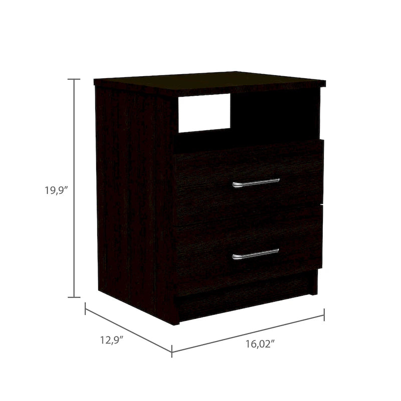 Table de chevet FM Furniture Oklahoma avec deux tiroirs et une étagère