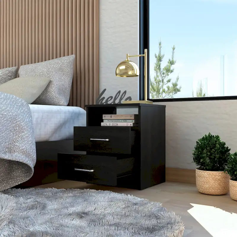 Table de chevet FM Furniture Oklahoma avec deux tiroirs et une étagère