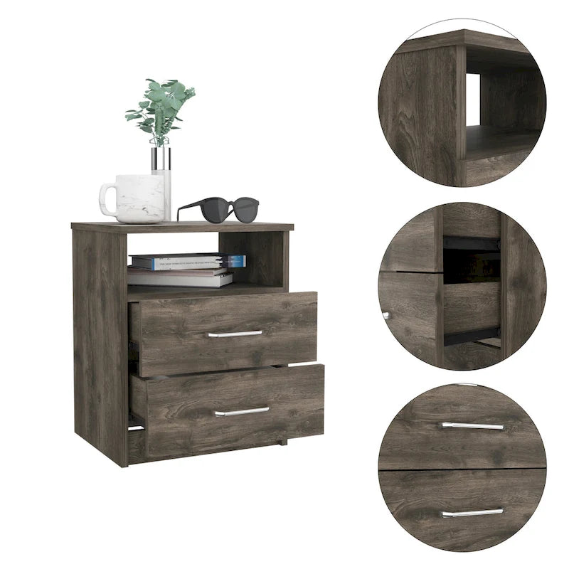 Table de chevet FM Furniture Oklahoma avec deux tiroirs et une étagère