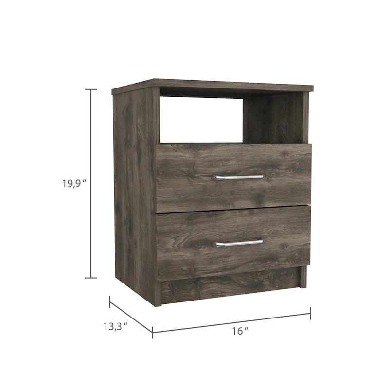 Table de chevet FM Furniture Oklahoma avec deux tiroirs et une étagère