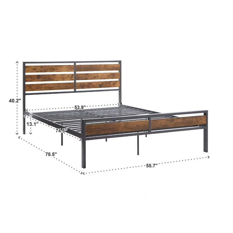 Lit plateforme bas en métal Aabira avec panneaux finition bois par iNSPIRE Q Classic