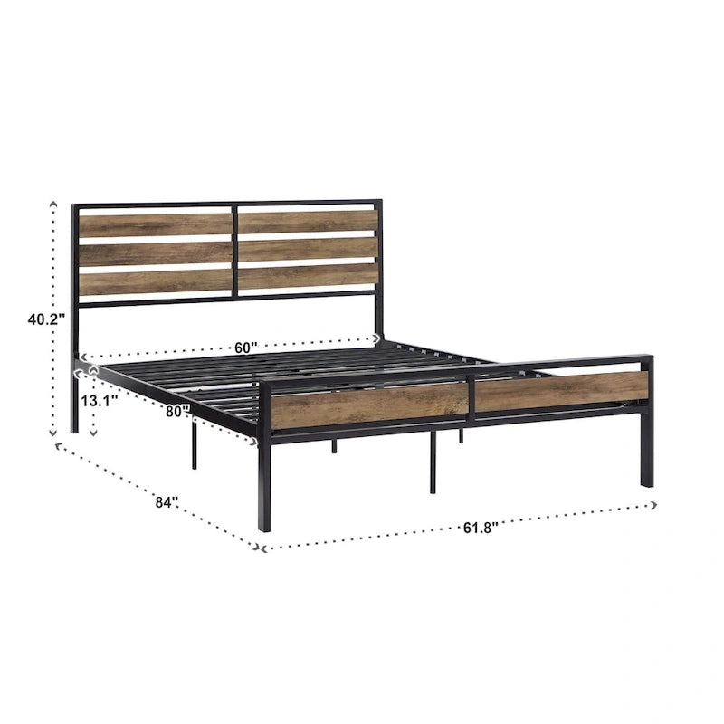 Lit plateforme bas en métal Aabira avec panneaux finition bois par iNSPIRE Q Classic