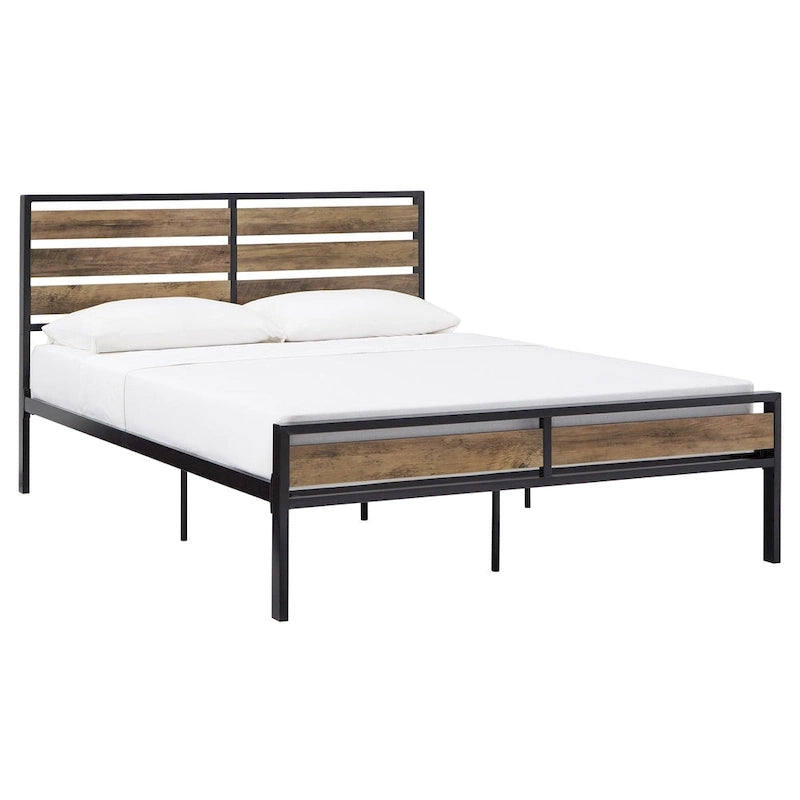 Lit plateforme bas en métal Aabira avec panneaux finition bois par iNSPIRE Q Classic