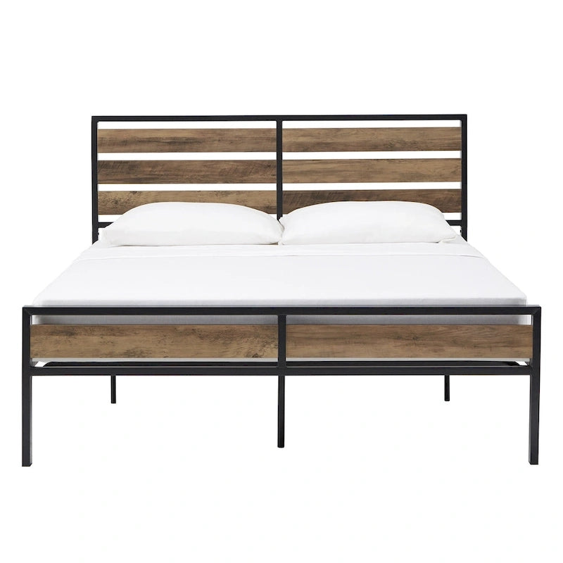 Lit plateforme bas en métal Aabira avec panneaux finition bois par iNSPIRE Q Classic