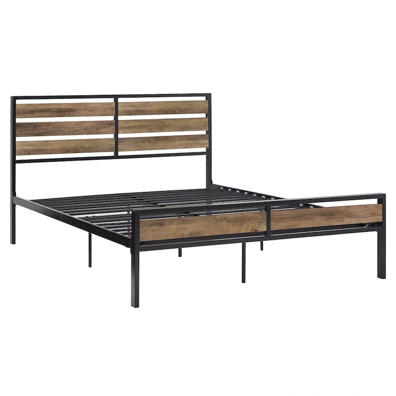 Lit plateforme bas en métal Aabira avec panneaux finition bois par iNSPIRE Q Classic