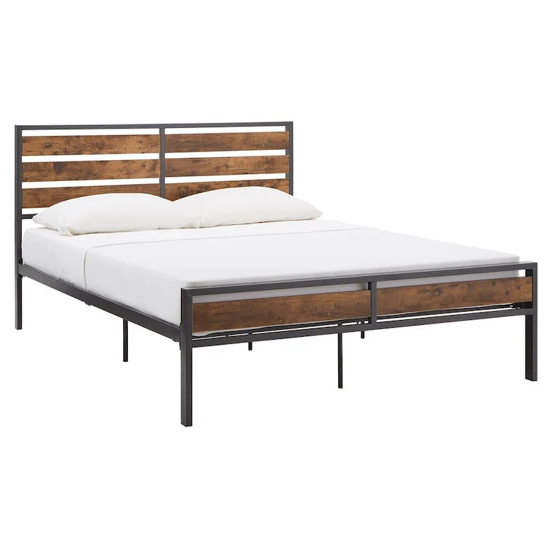 Lit plateforme bas en métal Aabira avec panneaux finition bois par iNSPIRE Q Classic