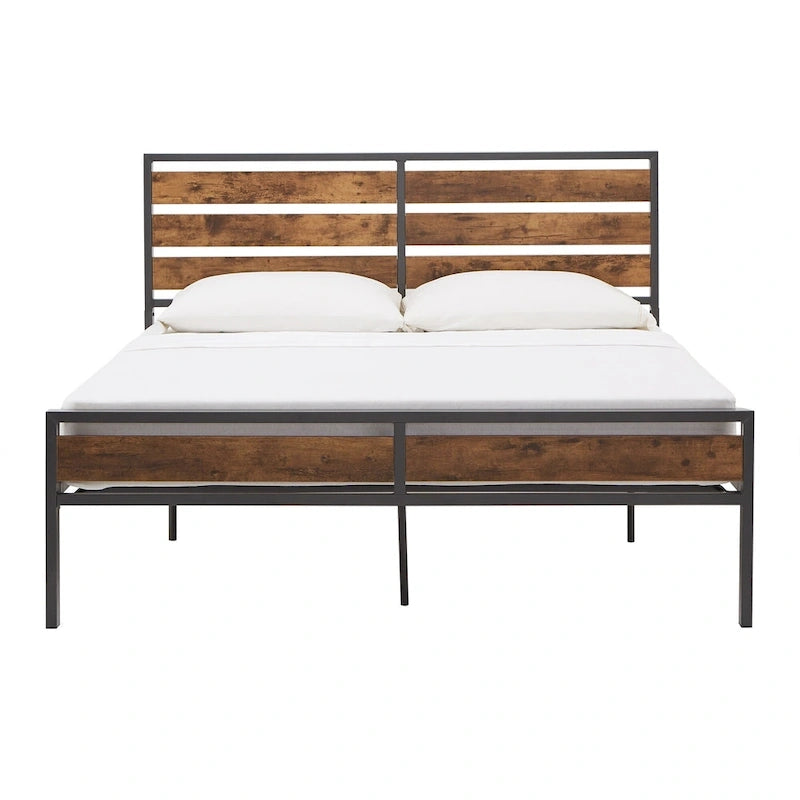 Lit plateforme bas en métal Aabira avec panneaux finition bois par iNSPIRE Q Classic