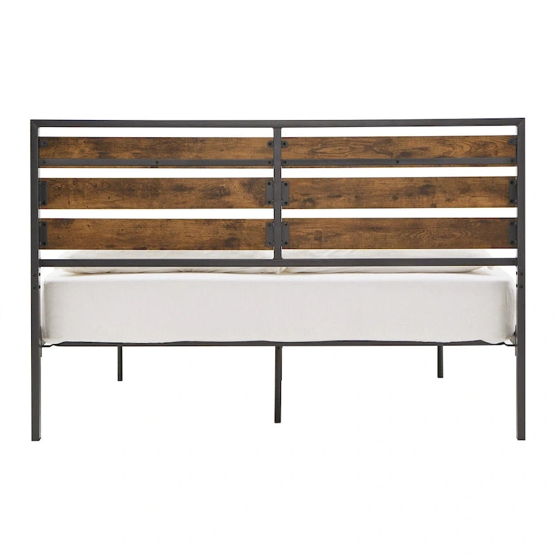 Lit plateforme bas en métal Aabira avec panneaux finition bois par iNSPIRE Q Classic