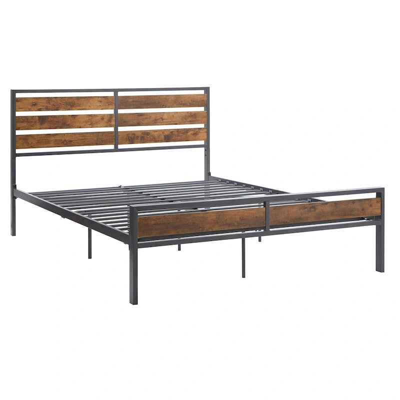 Lit plateforme bas en métal Aabira avec panneaux finition bois par iNSPIRE Q Classic