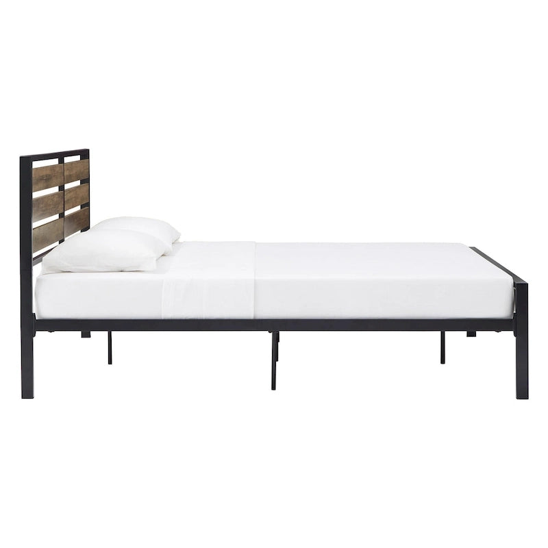 Lit plateforme bas en métal Aabira avec panneaux finition bois par iNSPIRE Q Classic