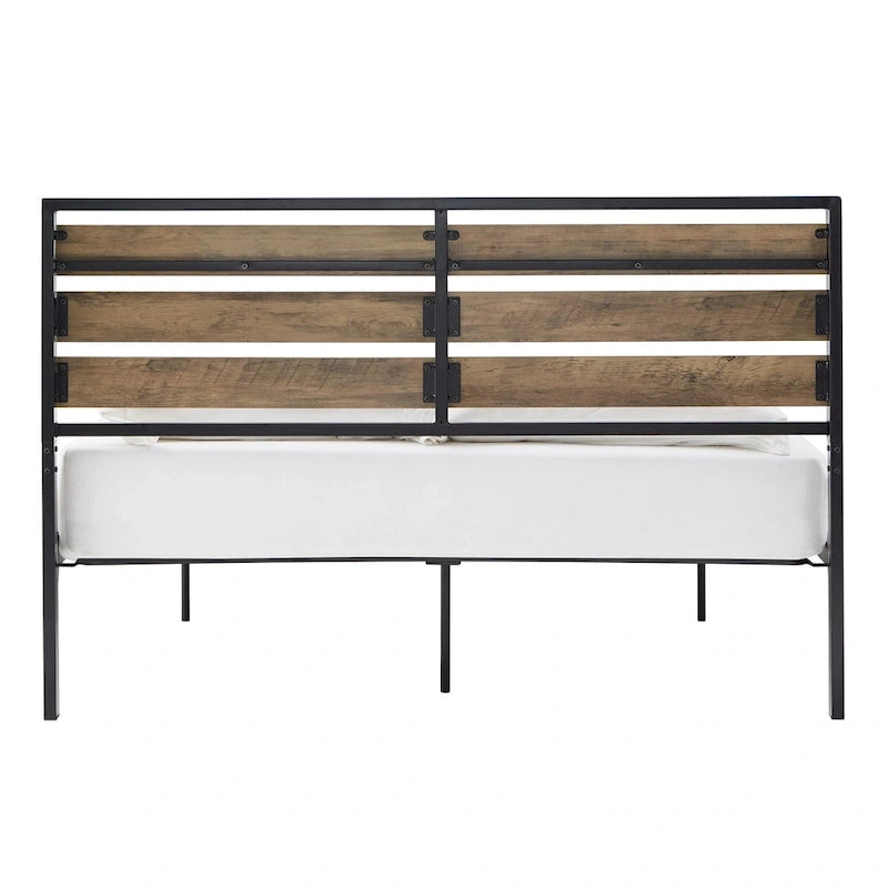 Lit plateforme bas en métal Aabira avec panneaux finition bois par iNSPIRE Q Classic