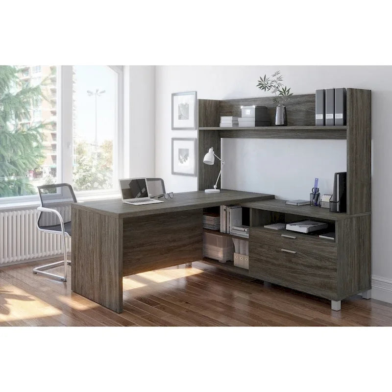 Bureau en L Pro-Linea avec huche ouverte