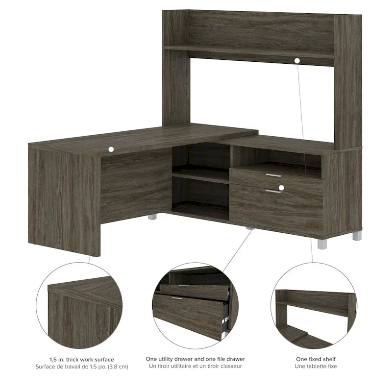 Bureau en L Pro-Linea avec huche ouverte