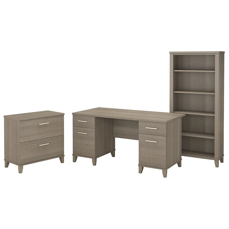 Bureau de 60W Somerset avec armoire et bibliothèque à 5 étagères