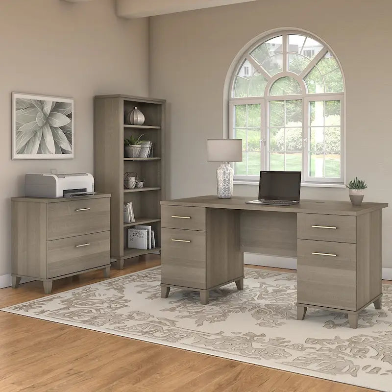 Bureau de 60W Somerset avec armoire et bibliothèque à 5 étagères