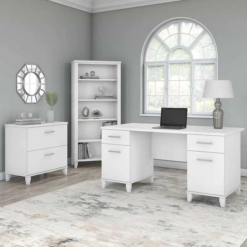 Bureau de 60W Somerset avec armoire et bibliothèque à 5 étagères