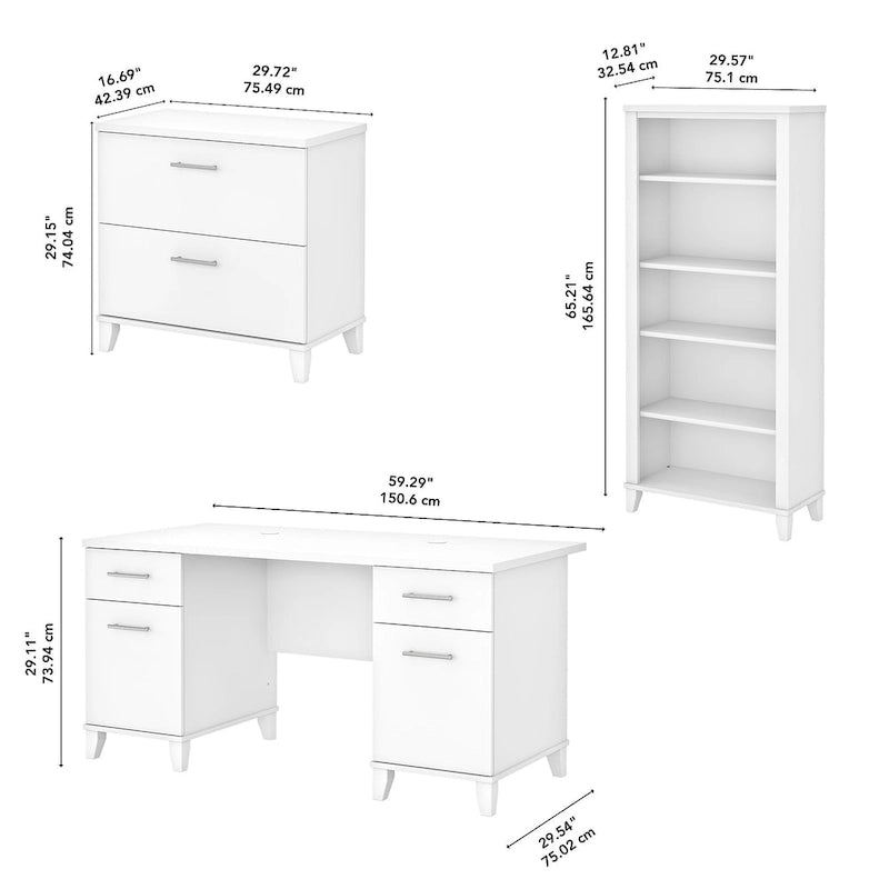 Bureau de 60W Somerset avec armoire et bibliothèque à 5 étagères