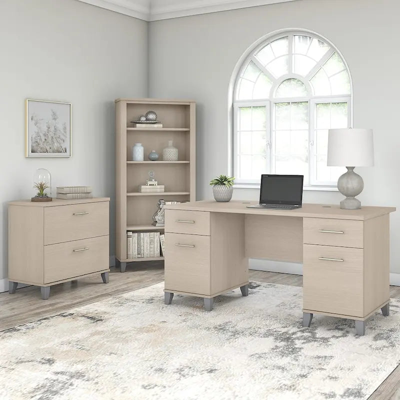 Bureau de 60W Somerset avec armoire et bibliothèque à 5 étagères