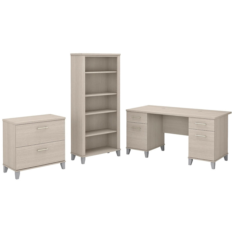 Bureau de 60W Somerset avec armoire et bibliothèque à 5 étagères