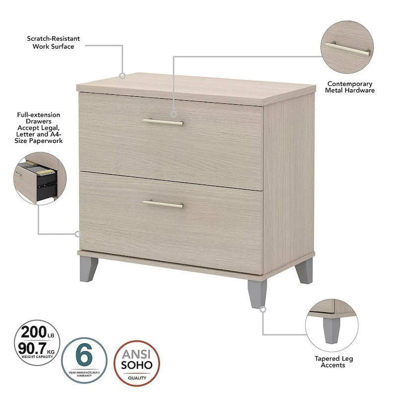 Bureau de 60W Somerset avec armoire et bibliothèque à 5 étagères