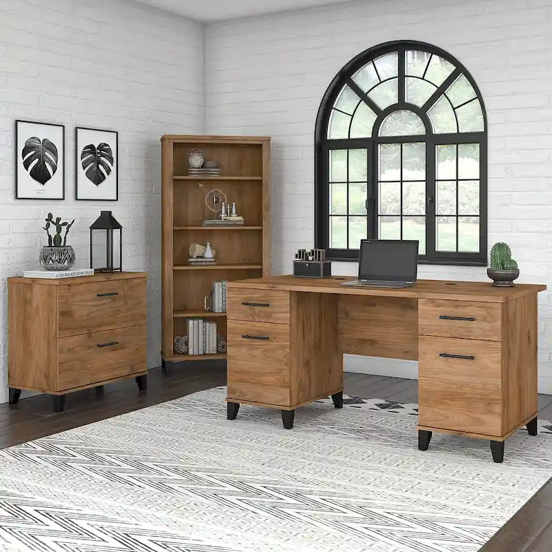 Bureau de 60W Somerset avec armoire et bibliothèque à 5 étagères