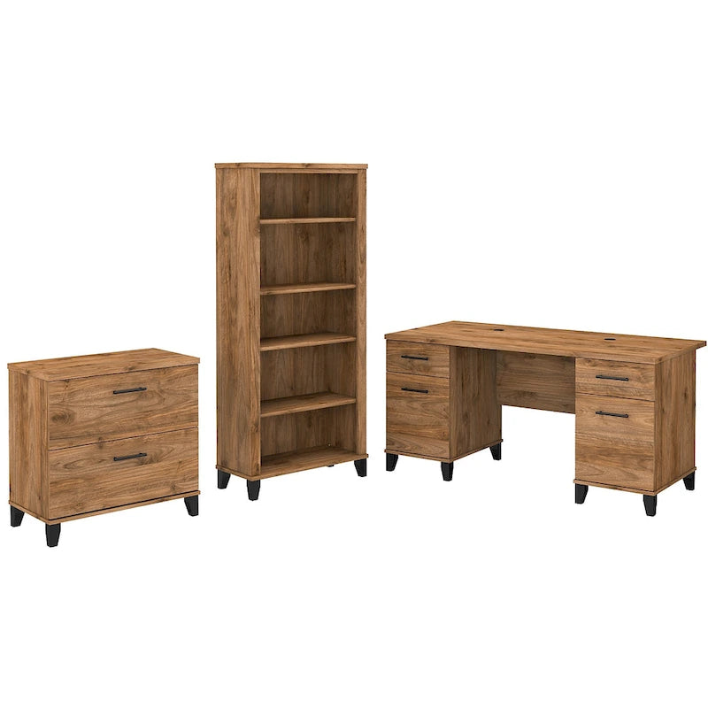 Bureau de 60W Somerset avec armoire et bibliothèque à 5 étagères