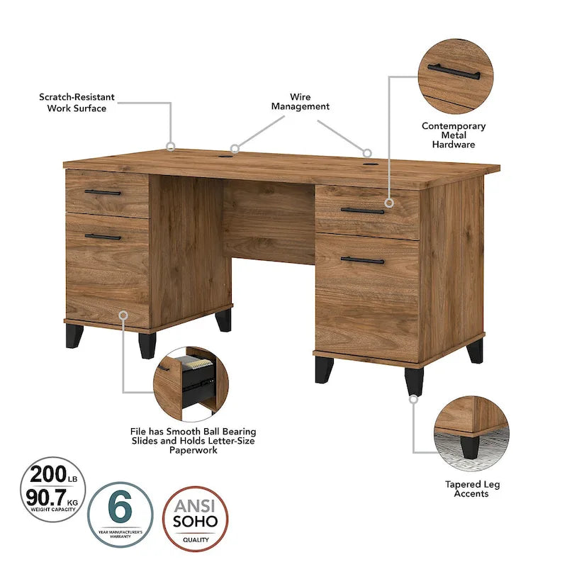 Bureau de 60W Somerset avec armoire et bibliothèque à 5 étagères