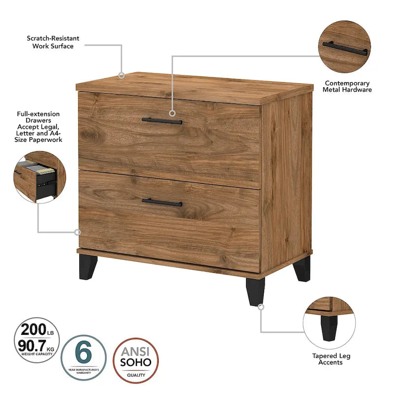 Bureau de 60W Somerset avec armoire et bibliothèque à 5 étagères