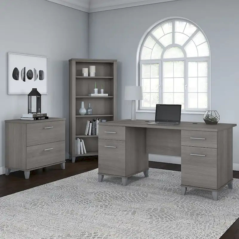 Bureau de 60W Somerset avec armoire et bibliothèque à 5 étagères
