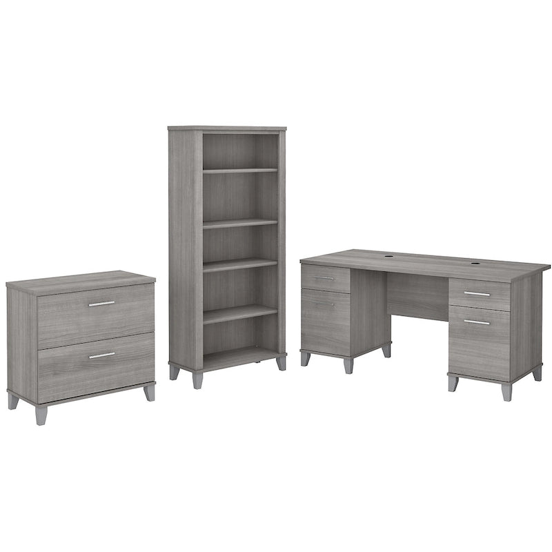 Bureau de 60W Somerset avec armoire et bibliothèque à 5 étagères