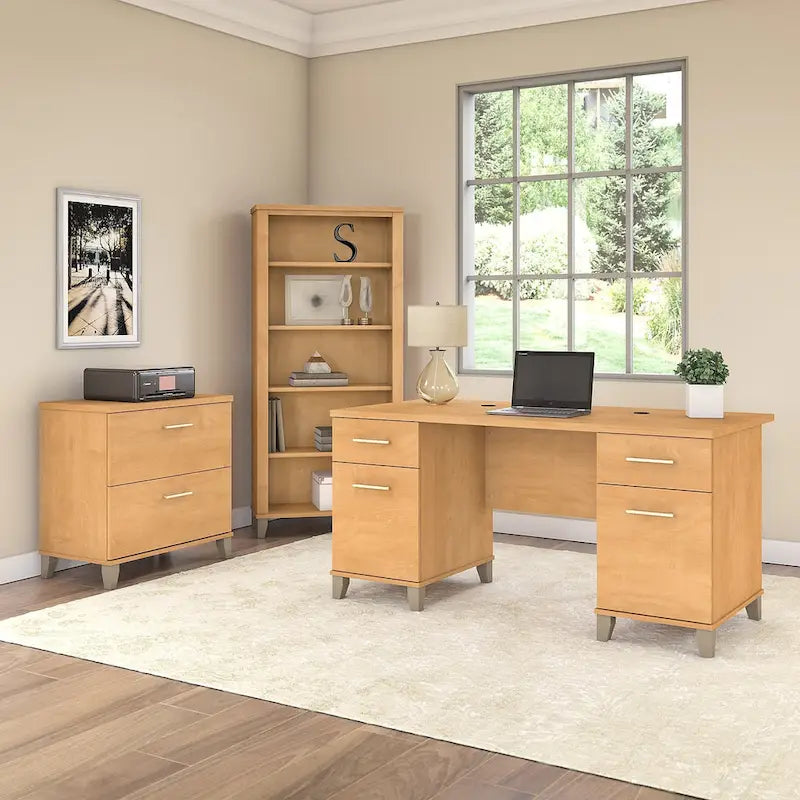 Bureau de 60W Somerset avec armoire et bibliothèque à 5 étagères