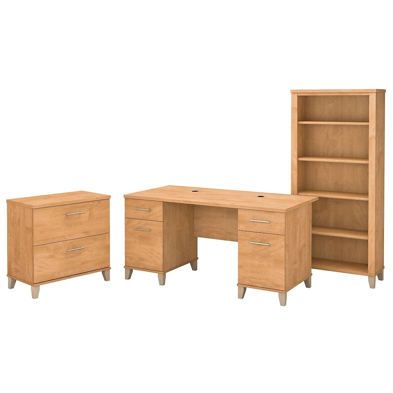 Bureau de 60W Somerset avec armoire et bibliothèque à 5 étagères