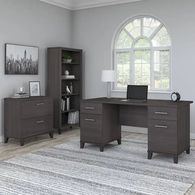 Bureau de 60W Somerset avec armoire et bibliothèque à 5 étagères