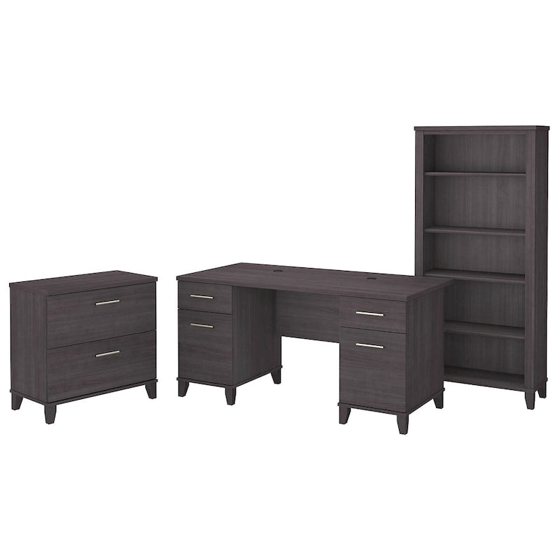 Bureau de 60W Somerset avec armoire et bibliothèque à 5 étagères