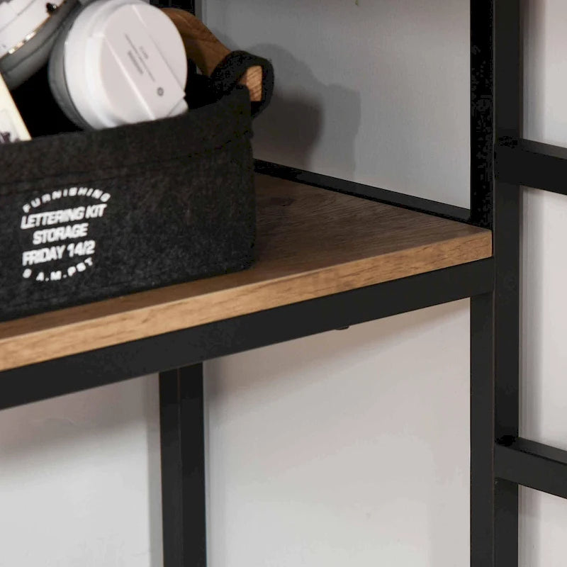 HOMCOM Bureau d'angle avec étagère de rangement et tiroir, marron