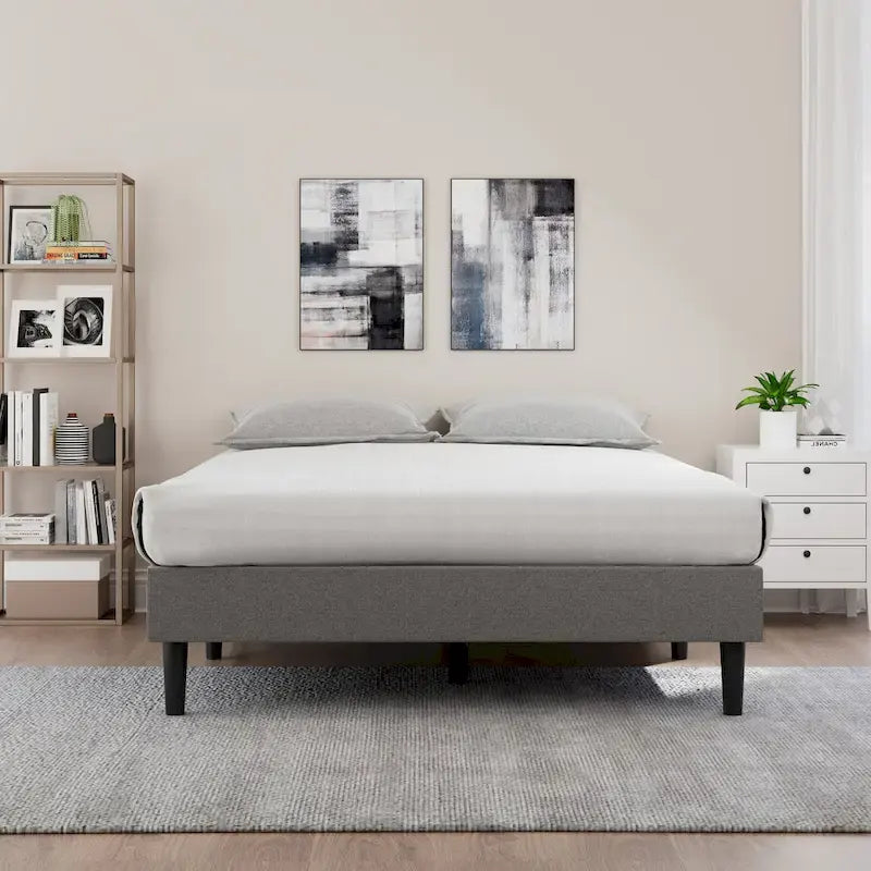 Lit plateforme contemporain gris rembourré