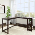 Bureau d'angle avec étagères style planche et poutre