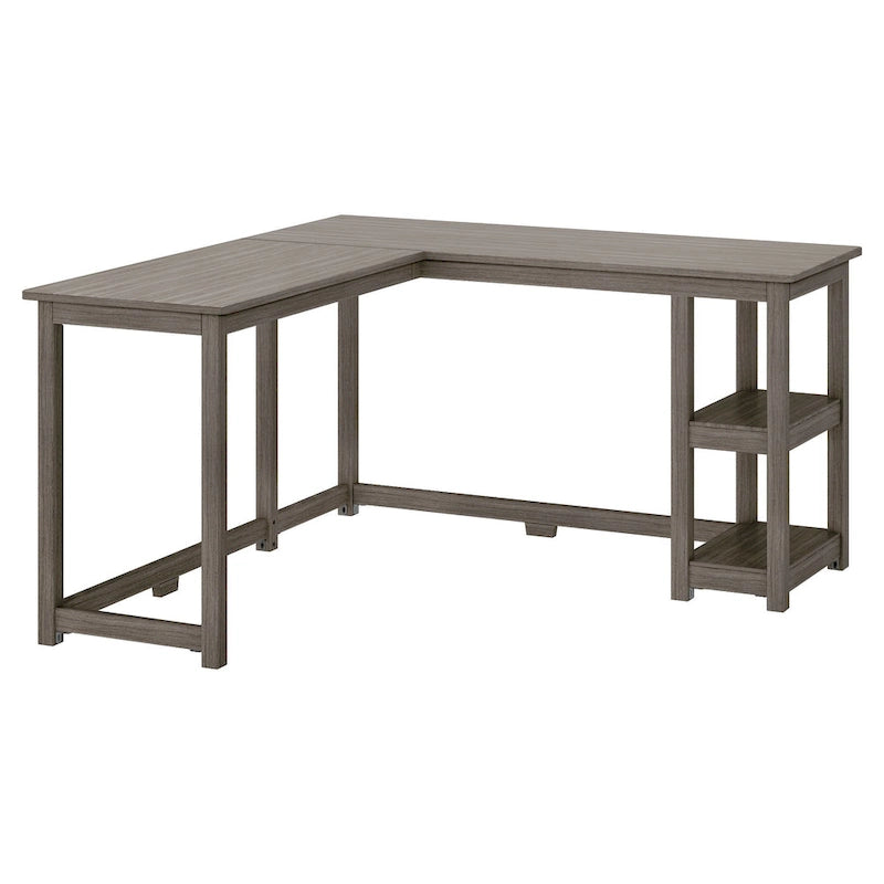 Bureau d'angle avec étagères style planche et poutre