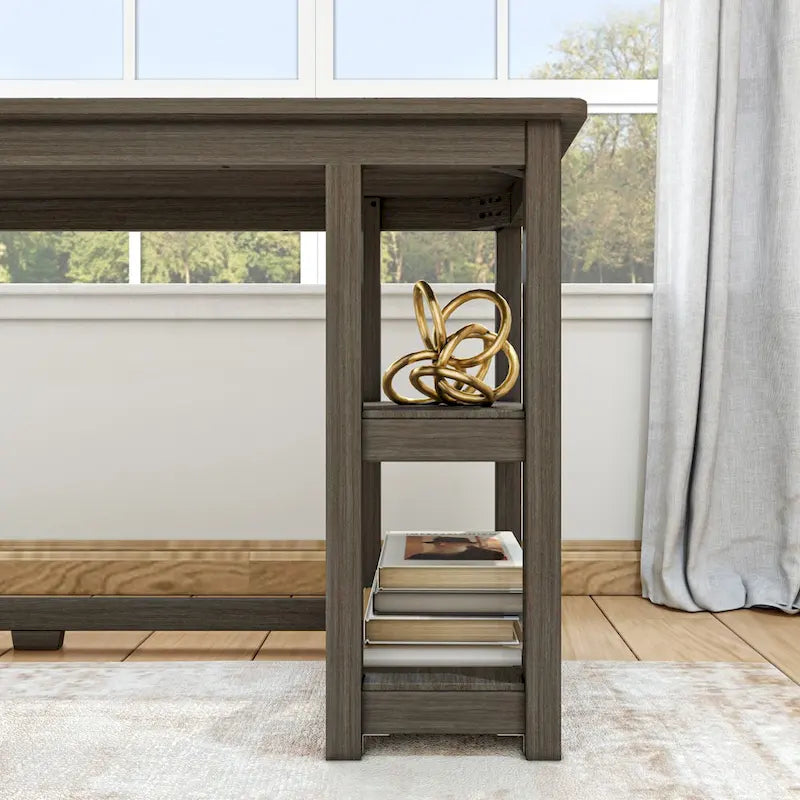 Bureau d'angle avec étagères style planche et poutre