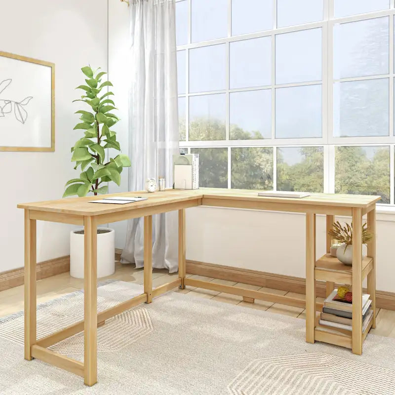 Bureau d'angle avec étagères style planche et poutre