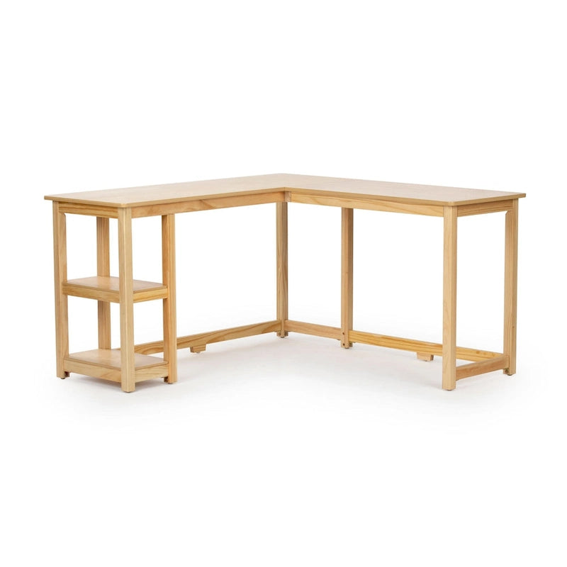 Bureau d'angle avec étagères style planche et poutre